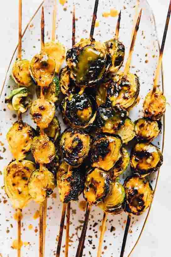 Vegan Appetizer Grilled Maple Mustard Brussels Sprouts