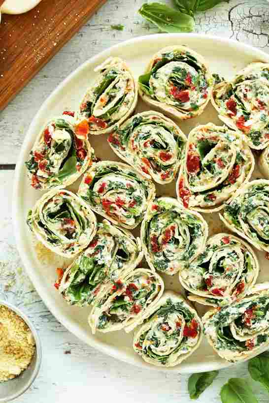 Vegan appetizer Sun-Dried Tomato Basil Pinwheels