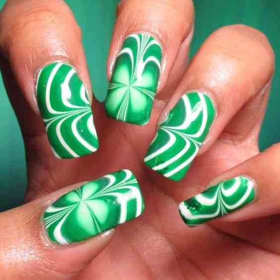Green Marble Effect Nail Art for St Patrick's Day