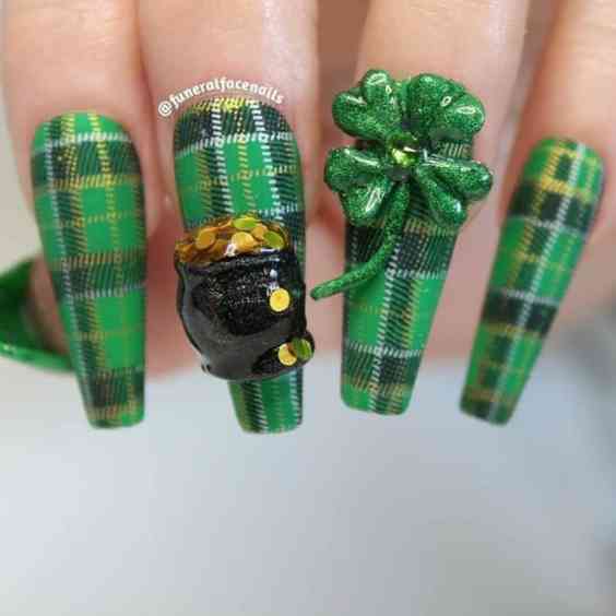 Preppy Plaid Nails for St Patrick's Day