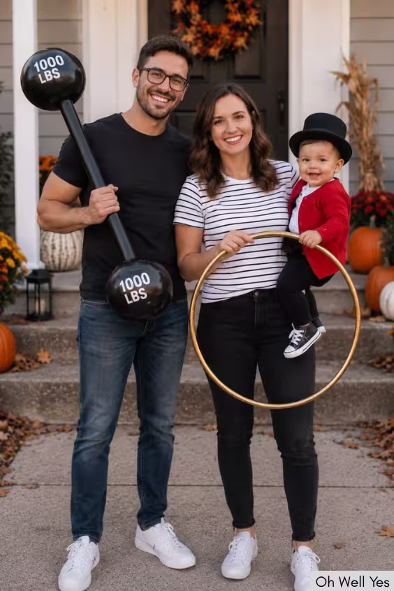 Group of 3 Halloween family costume circus ring master and performers
