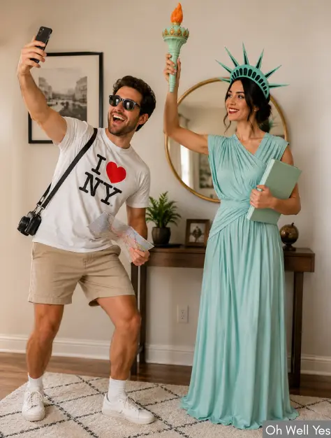Last-Minute Couples' Costumes For Halloween tourist + liberty statue
