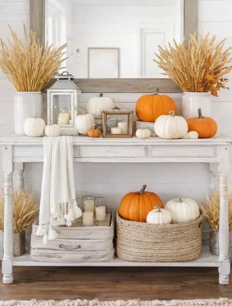 White and Orange Fall Console Table
