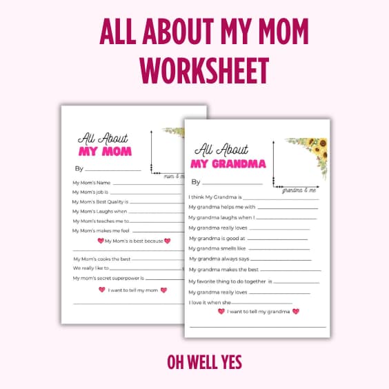 All About My Mom printable Mother's Day activity for kids