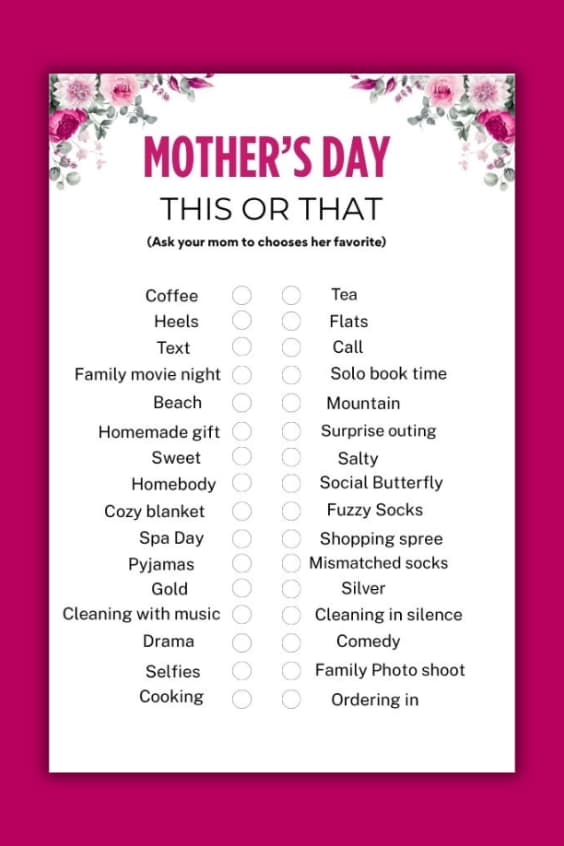 play a fun game of this or that on mother's day
