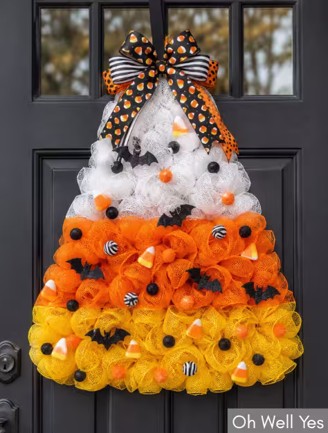 Candy Corn Mesh Halloween Wreath