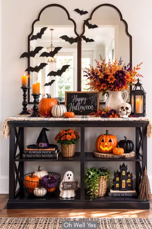 Elegant Spooky Entry Table Decor for Halloween