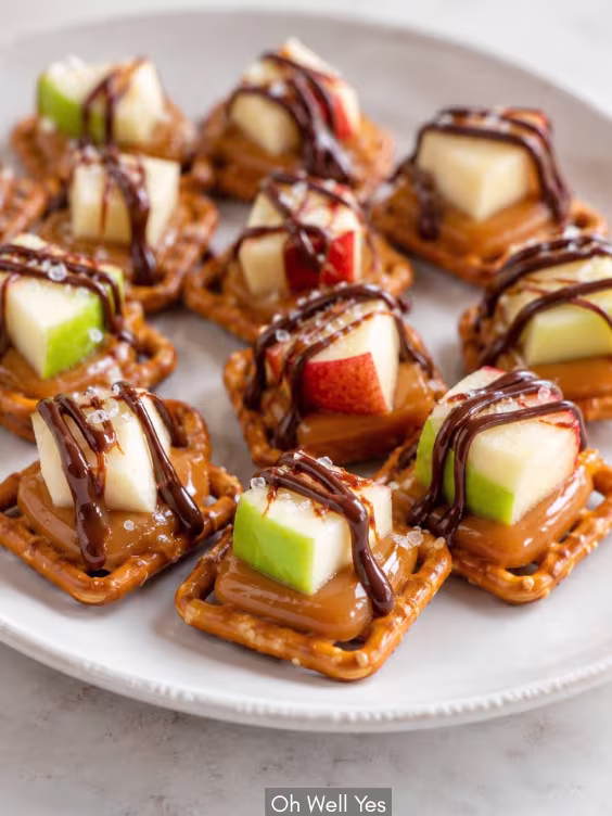 No bake fall Caramel Apple Pretzel Bites