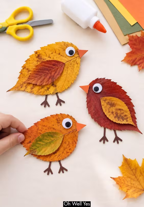 DIY easy fall leaf birds