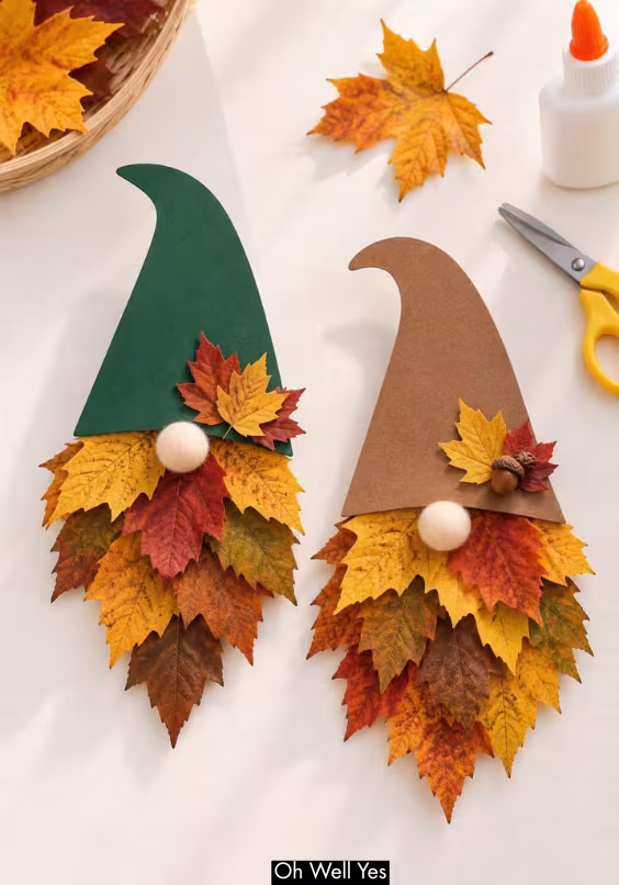 Fall paper and leaf DIY gnome craft for preschoolers