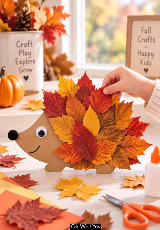 fall leaf DIY hedgehog craft design