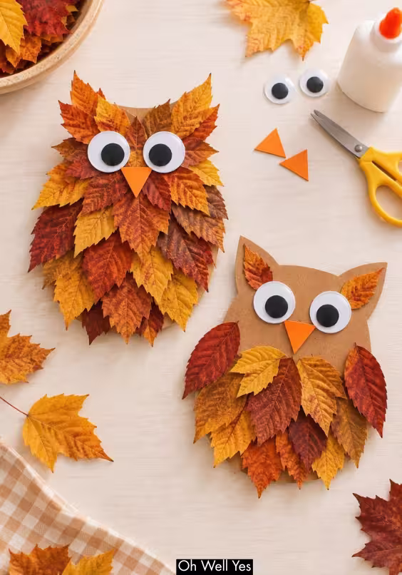 Simple fall leaf owl craft idea for preschoolers