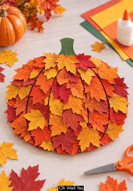 easy DIY fall leaf pumpkin shape craft for kids