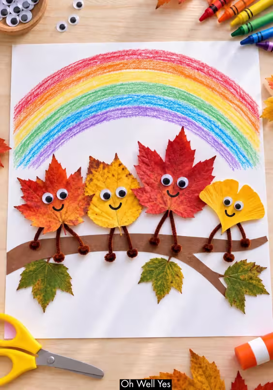 fall rainbow and leaf puppet craft idea