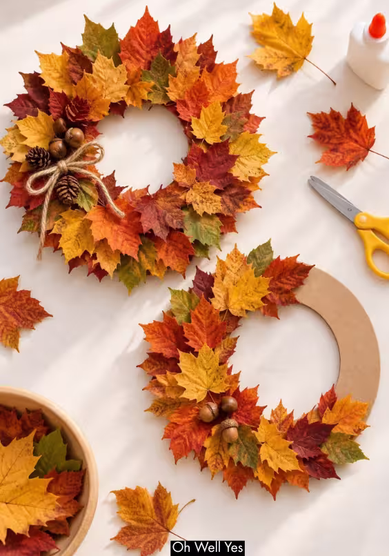 fall leaf wreath can be a great DIY autumn craft project for kids