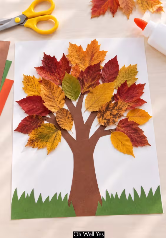 DIY Fall Tree of Life craft made with leaves