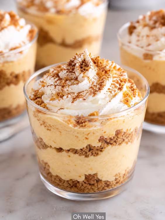 No-Bake Pumpkin Cheesecake Cups as no bake fall dessert treat