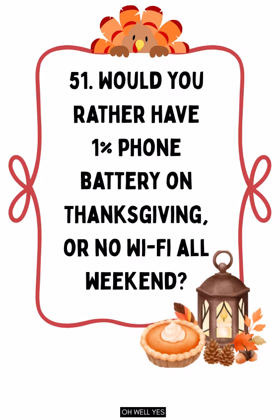 Thanksgiving Silly would you rather questions for Teens