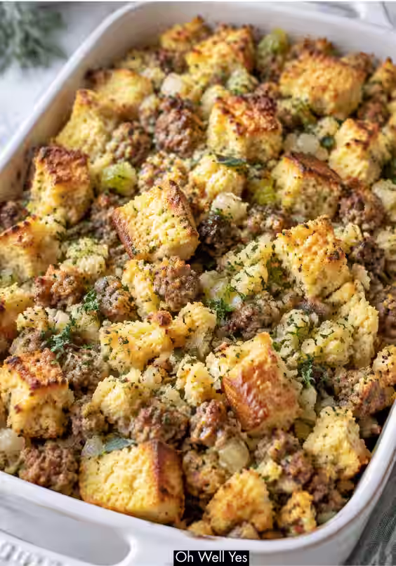 Sausage Cornbread Stuffing recipe for Thanksgiving feast
