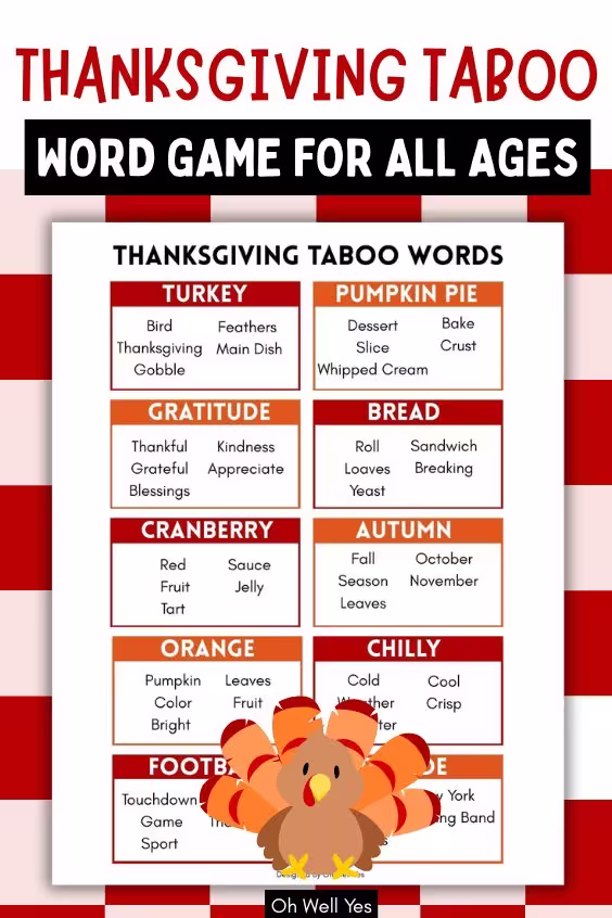 Thanksgiving Taboo Game for all ages