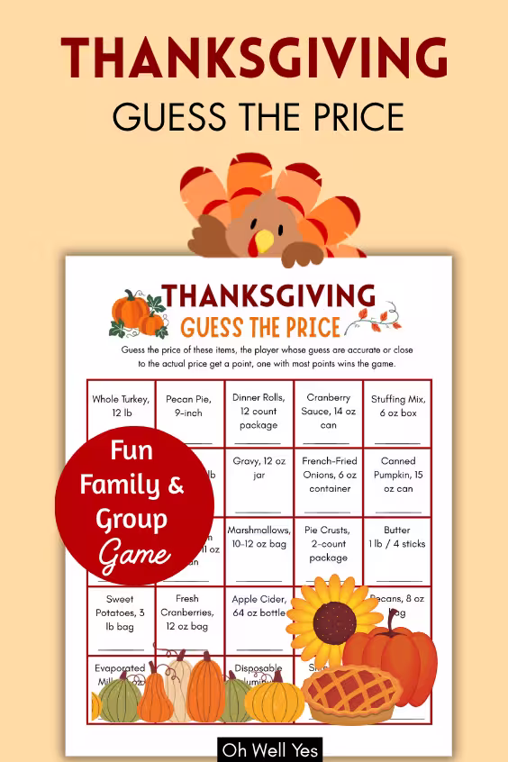 Thanksgiving guess the price of the food items