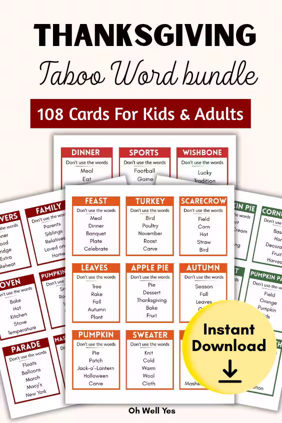Thanksgiving taboo word game bundle