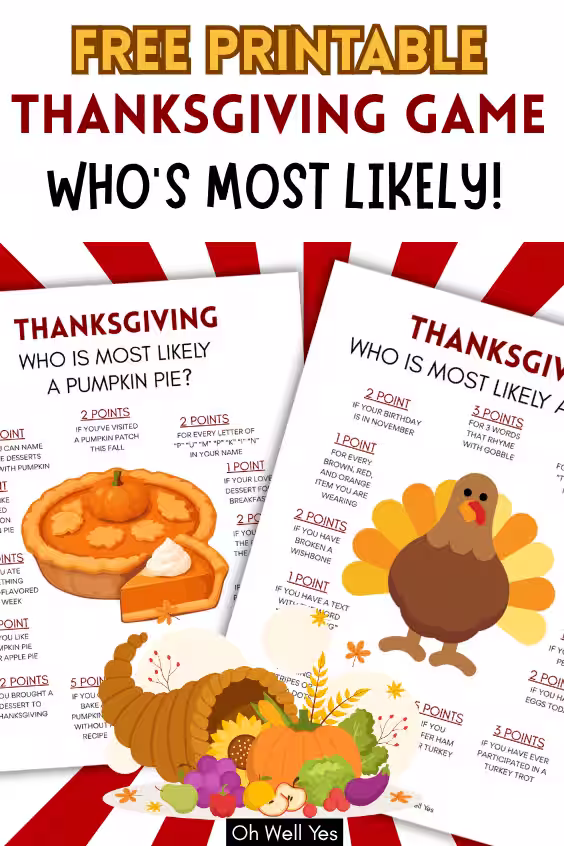 Free Printable who's most likely to thanksgiving game for everyone